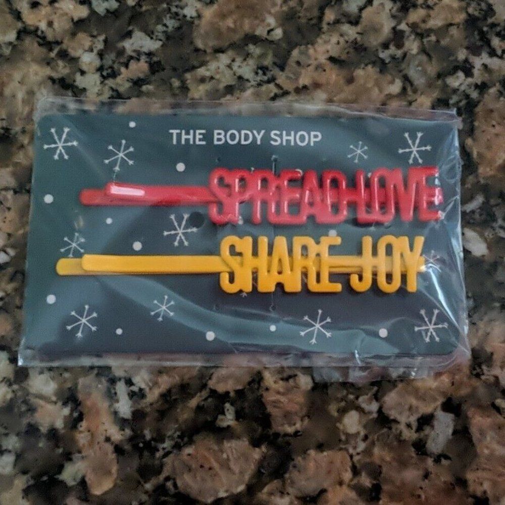 The Body Shop 'Spread Love' & ' Share Joy' Hair Bobby Pins Clips NWT